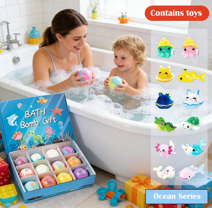 12-Pack Kids Bath Bomb Set with Surprise Toys – Organic, Gentle & Fun Bath Time Gift