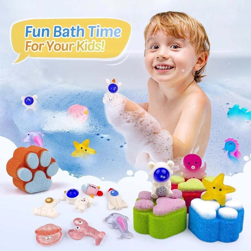 12-Pack Kids Bath Bomb Set with Surprise Toys – Organic, Gentle & Fun Bath Time Gift