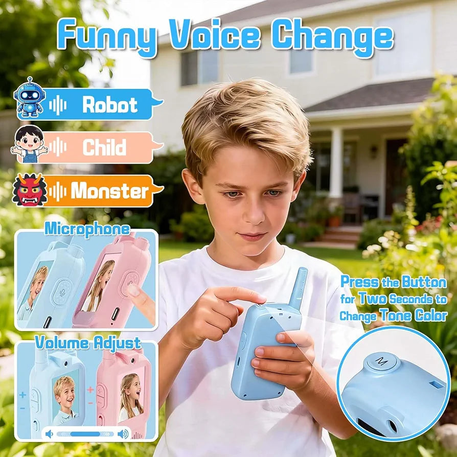 Video Walkie Talkie Children, Set of 2 Walky Talky Children with Colour Screen & Camera Rechargeable Gift Toy 3+ Boys and Girls, 200 m Range Walki Talki for Outdoor Adventures