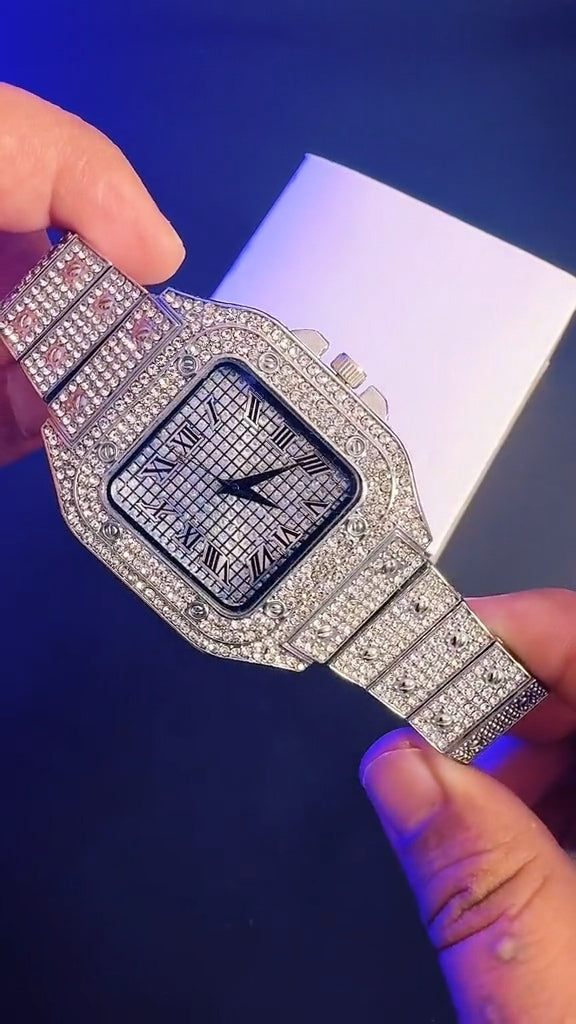 Premium Diamond Style Stainless Steel Quartz hip hop ice Wristwatch