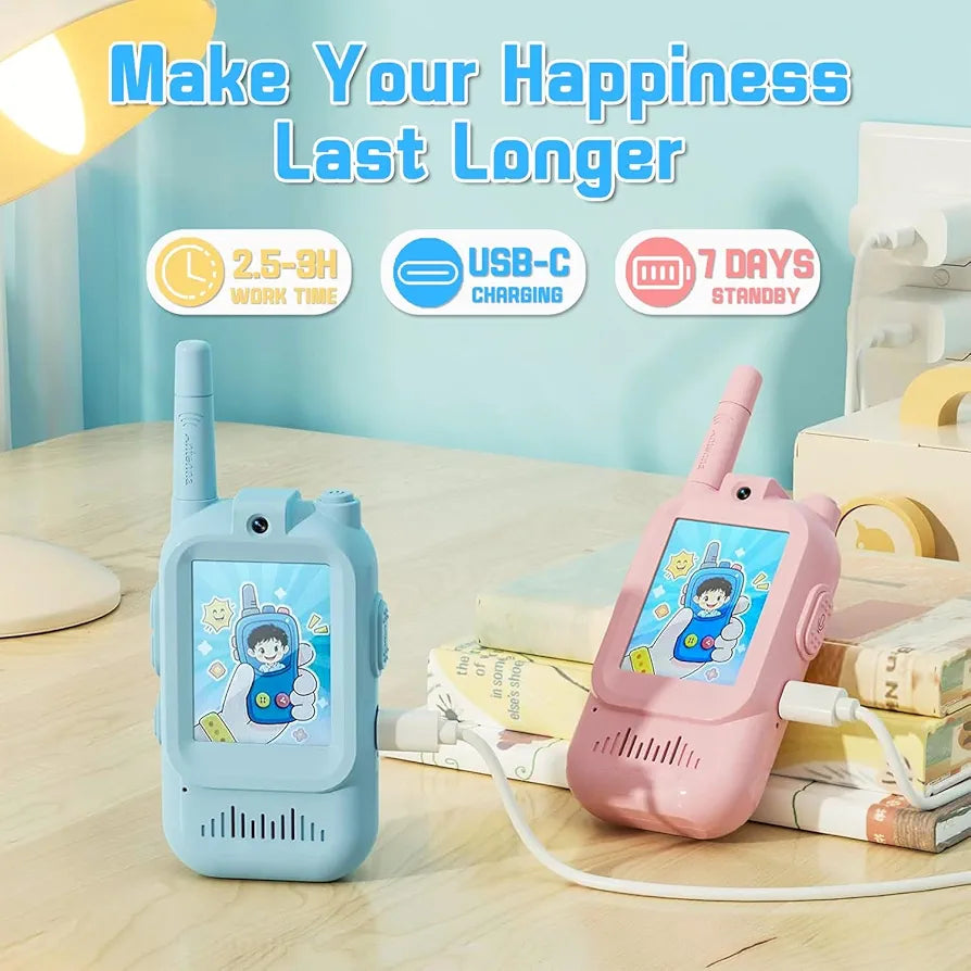 Video Walkie Talkie Children, Set of 2 Walky Talky Children with Colour Screen & Camera Rechargeable Gift Toy 3+ Boys and Girls, 200 m Range Walki Talki for Outdoor Adventures