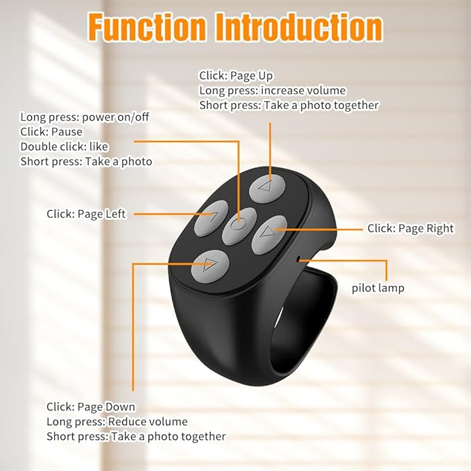 Smart Ring Remote Control – Wireless Bluetooth Scrolling Ring for TikTok,Snapchat,Instagram & Remote Camera Shutter جهاز تحكم عن بعد بحلقة ذكية – حلقة تمرير لاسلكية تعمل بتقنية البلوتوث لتطبيقات تيك توك، سناب شات، إنستغرام، وللتحكم عن بعد في الكاميرا