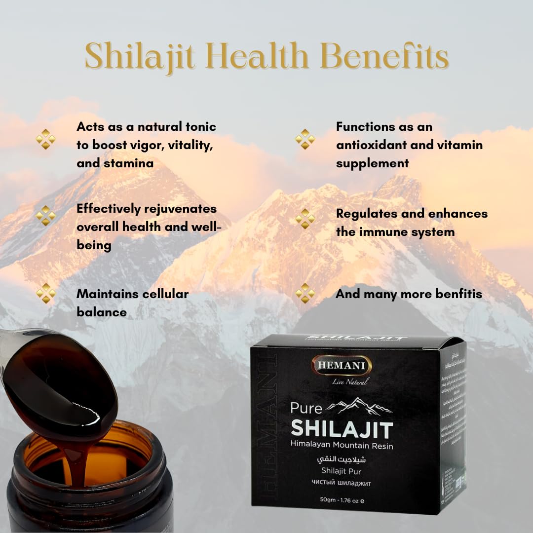 Hemani Pure Shilajit Himalayan Mountain Resin (50g) – Natural Energy & Stamina Booster( شيلاجيت الهيمالايا بالكامل )