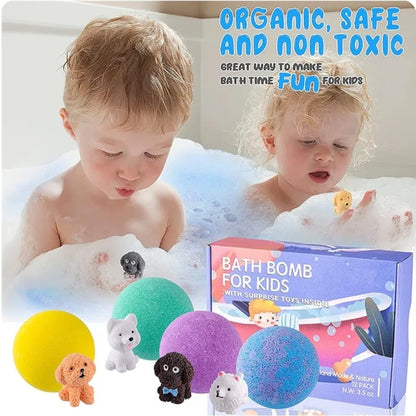 12-Pack Kids Bath Bomb Set with Surprise Toys – Organic, Gentle & Fun Bath Time Gift