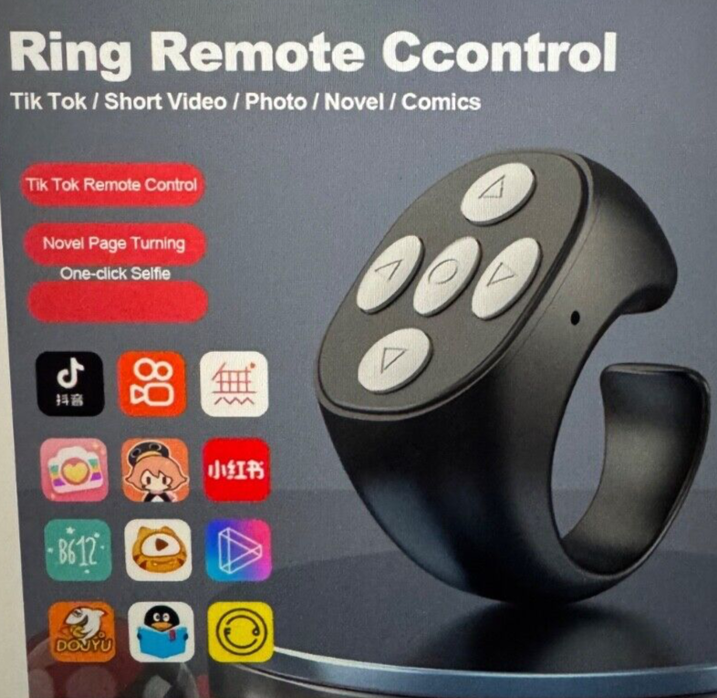 Smart Ring Remote Control – Wireless Bluetooth Scrolling Ring for TikTok,Snapchat,Instagram & Remote Camera Shutter جهاز تحكم عن بعد بحلقة ذكية – حلقة تمرير لاسلكية تعمل بتقنية البلوتوث لتطبيقات تيك توك، سناب شات، إنستغرام، وللتحكم عن بعد في الكاميرا