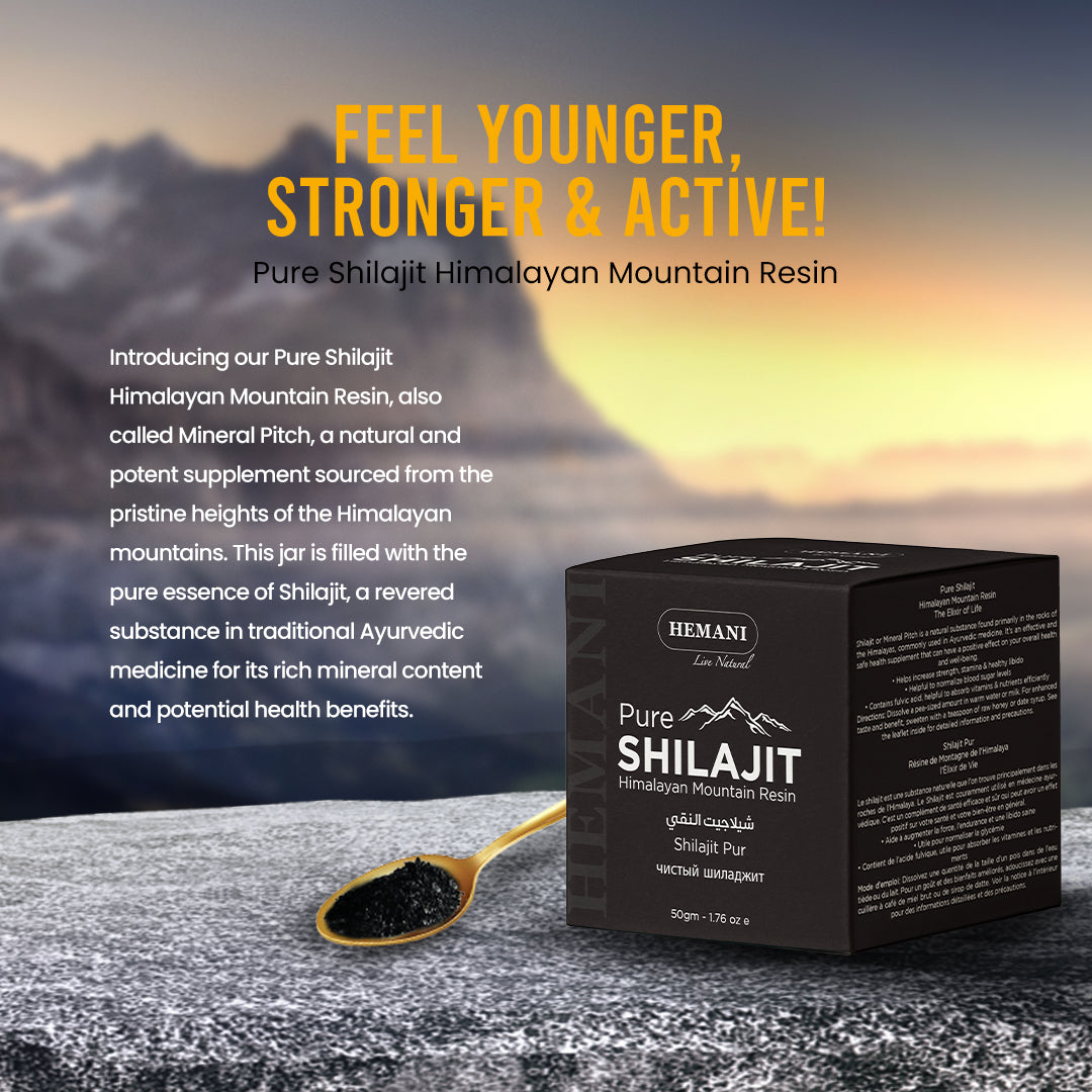 Hemani Pure Shilajit Himalayan Mountain Resin (50g) – Natural Energy & Stamina Booster( شيلاجيت الهيمالايا بالكامل )
