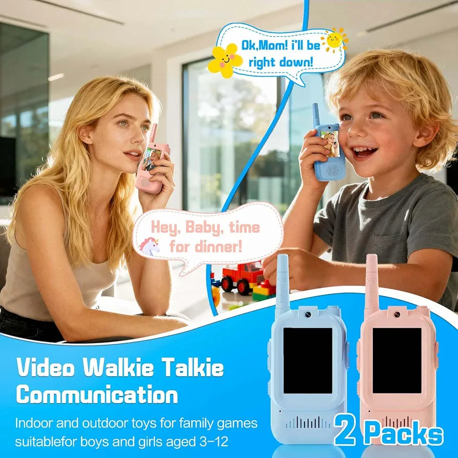 Video Walkie Talkie Children, Set of 2 Walky Talky Children with Colour Screen & Camera Rechargeable Gift Toy 3+ Boys and Girls, 200 m Range Walki Talki for Outdoor Adventures