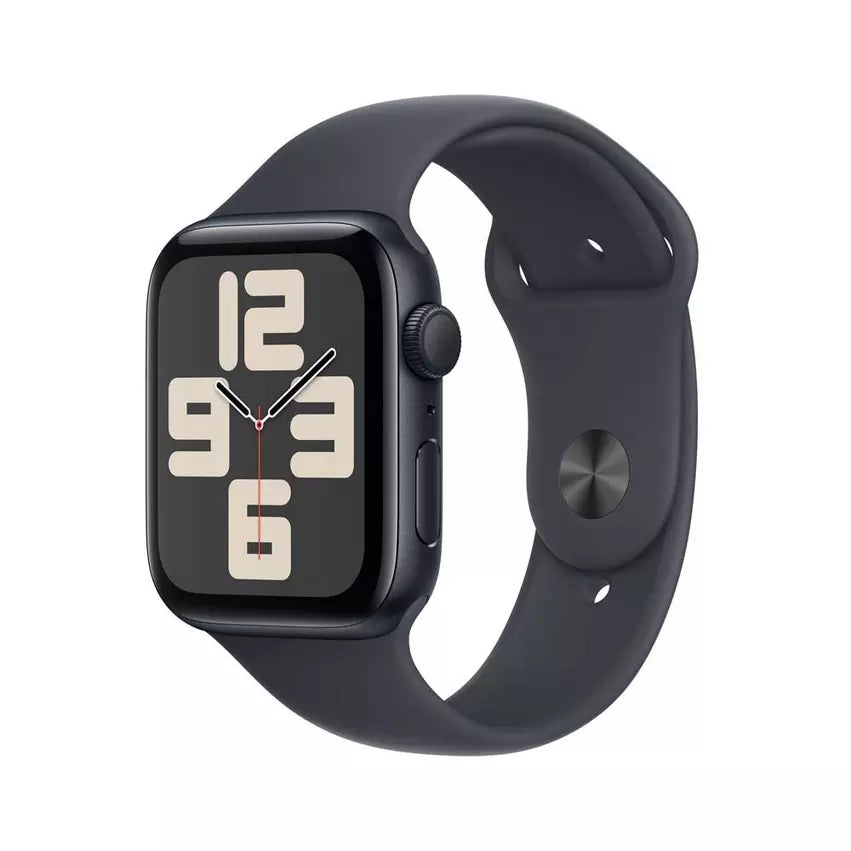 Apple Watch series 9 GPS 44mm أبل ساعة اس إي 44 ملم جي بي اس، غطاء سماء الليل، سوار رياضي سماء الليل، صغير/متوسط