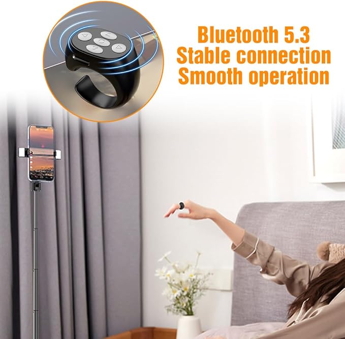 Smart Ring Remote Control – Wireless Bluetooth Scrolling Ring for TikTok,Snapchat,Instagram & Remote Camera Shutter جهاز تحكم عن بعد بحلقة ذكية – حلقة تمرير لاسلكية تعمل بتقنية البلوتوث لتطبيقات تيك توك، سناب شات، إنستغرام، وللتحكم عن بعد في الكاميرا