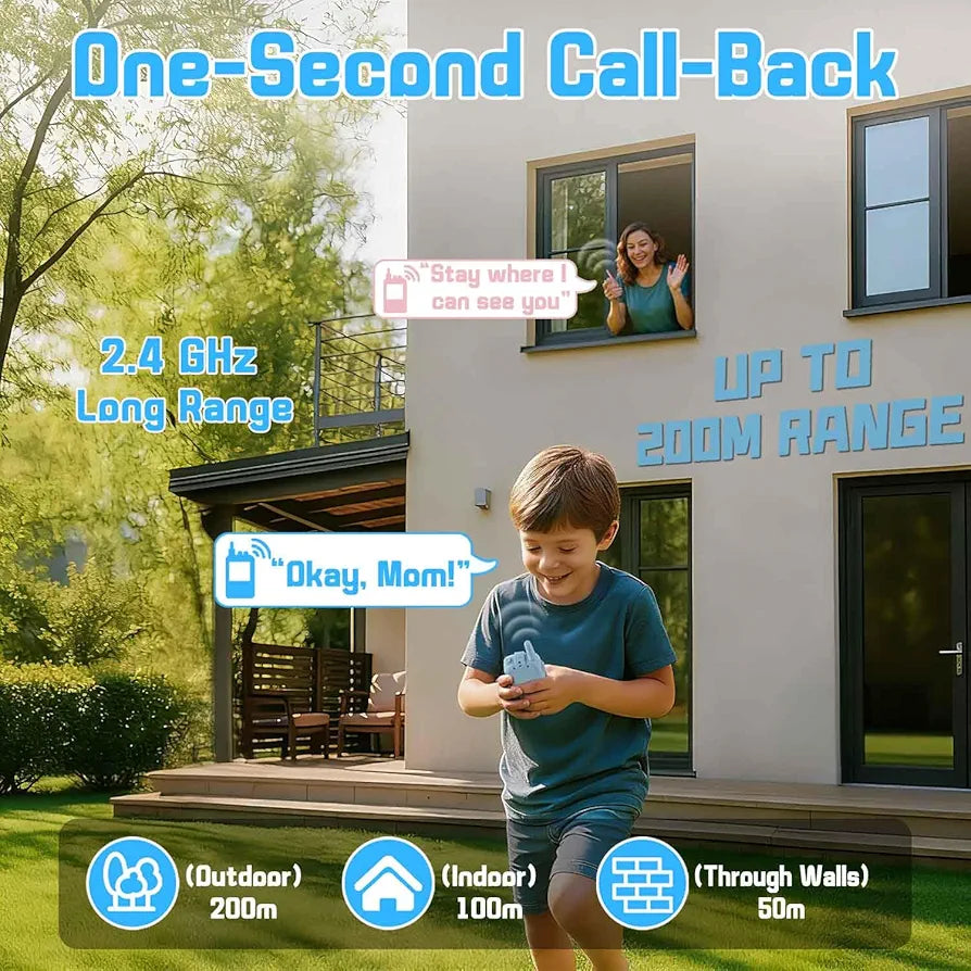 Video Walkie Talkie Children, Set of 2 Walky Talky Children with Colour Screen & Camera Rechargeable Gift Toy 3+ Boys and Girls, 200 m Range Walki Talki for Outdoor Adventures