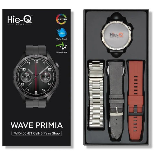 Hie-Q Japan Wave Primia Smartwatch | AMOLED Display, Bluetooth Calling & with 3 Premium Straps